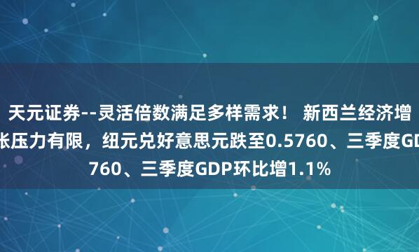 天元证券--灵活倍数满足多样需求！ 新西兰经济增速超预期但通胀压力有限，纽元兑好意思元跌至0.5760、三季度GDP环比增1.1%