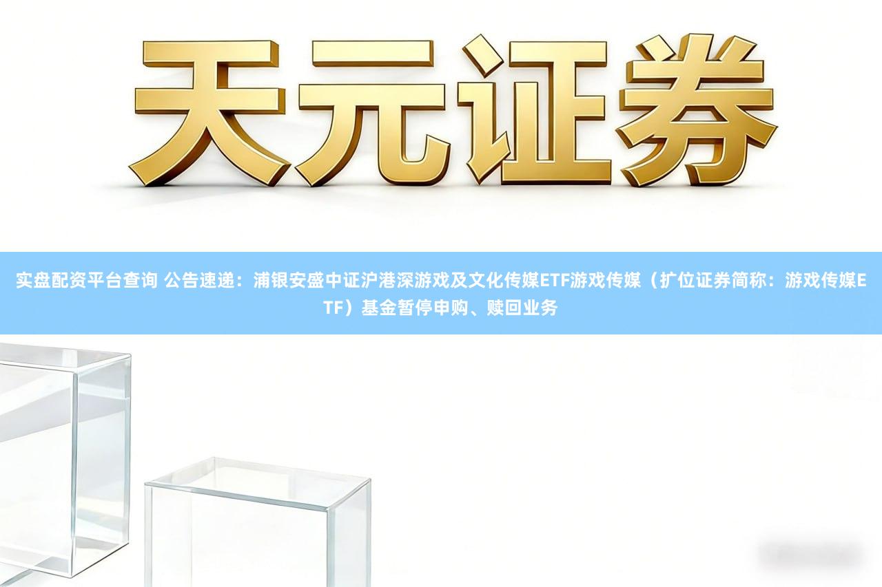 实盘配资平台查询 公告速递：浦银安盛中证沪港深游戏及文化传媒ETF游戏传媒（扩位证券简称：游戏传媒ETF）基金暂停申购、赎回业务