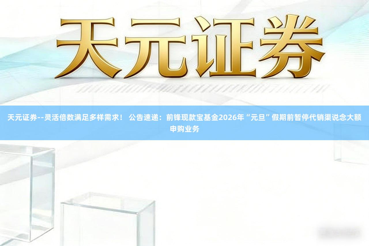 天元证券--灵活倍数满足多样需求！ 公告速递：前锋现款宝基金2026年“元旦”假期前暂停代销渠说念大额申购业务