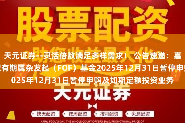 天元证券--灵活倍数满足多样需求！ 公告速递：嘉实民康均衡养老三年捏有期羼杂发起（FOF）基金2025年12月31日暂停申购及如期定额投资业务