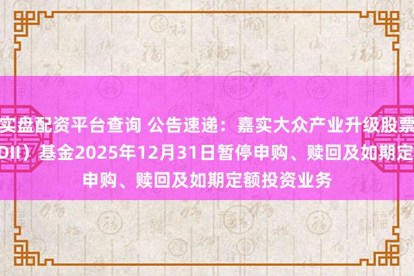 实盘配资平台查询 公告速递：嘉实大众产业升级股票发起式（QDII）基金2025年12月31日暂停申购、赎回及如期定额投资业务