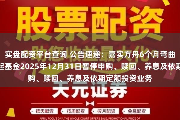 实盘配资平台查询 公告速递：嘉实方舟6个月弯曲合手有债券发起基金2025年12月31日暂停申购、赎回、养息及依期定额投资业务