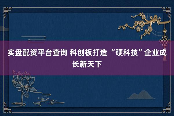 实盘配资平台查询 科创板打造 “硬科技”企业成长新天下