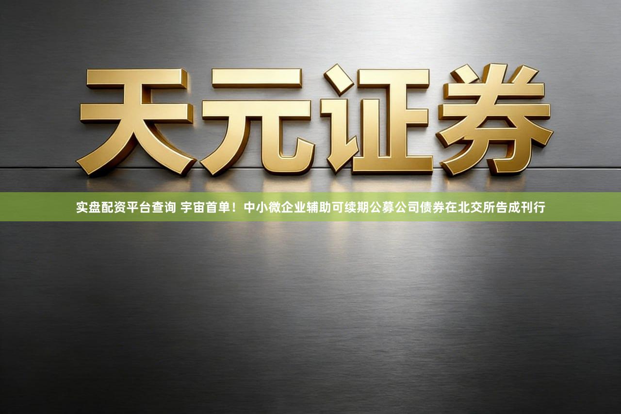 实盘配资平台查询 宇宙首单！中小微企业辅助可续期公募公司债券在北交所告成刊行