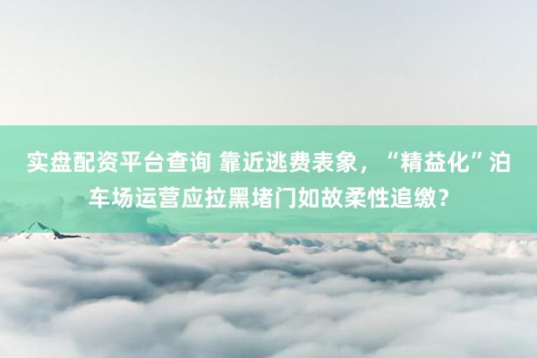 实盘配资平台查询 靠近逃费表象，“精益化”泊车场运营应拉黑堵门如故柔性追缴？