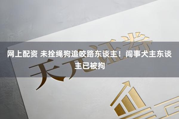 网上配资 未拴绳狗追咬路东谈主！闯事犬主东谈主已被拘